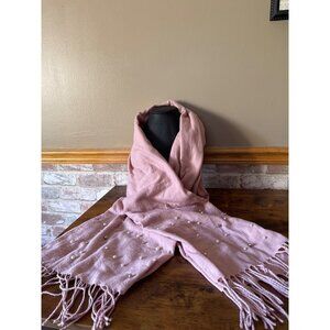 Jessica McClintock Faux Pearl-Embellished Pink Scarf With Fringe